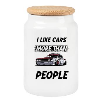 I like cars more than People. - Cookie Jar with Wooden Lid - white - Front