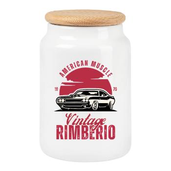 Vintage Muscle Car Rimbero - Cookie Jar with Wooden Lid - white - Front