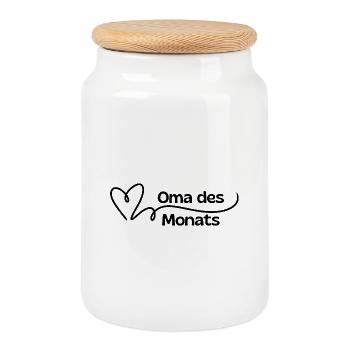 Oma des Monats Herz - Keksdose mit Holzdeckel - Weiß - Vorne