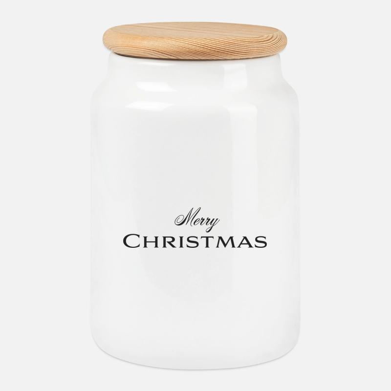 Merry Christmas Elegant Typography - Cookie Jar with Wooden Lid - white