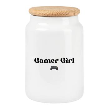 Gamer Girl - Boîte à biscuits avec couvercle en bois - blanc - Devant