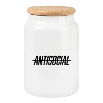 Antisocial Bold Typo Streetwear - Keksdose mit Holzdeckel - Weiß - Vorne