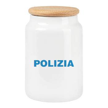 Police On – Funny t-shirt with text motif - Cookie Jar with Wooden Lid - white - Front