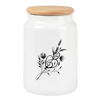 Treble clef drawing music heart and floral - Cookie Jar with Wooden Lid - white - Front