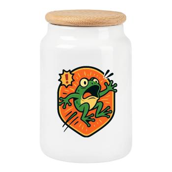 Badge Panic Frog - Boîte à biscuits avec couvercle en bois - blanc - Devant