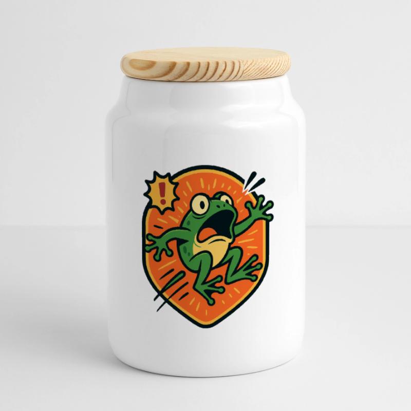 Badge Panic Frog Boîte à biscuits avec couvercle en bois