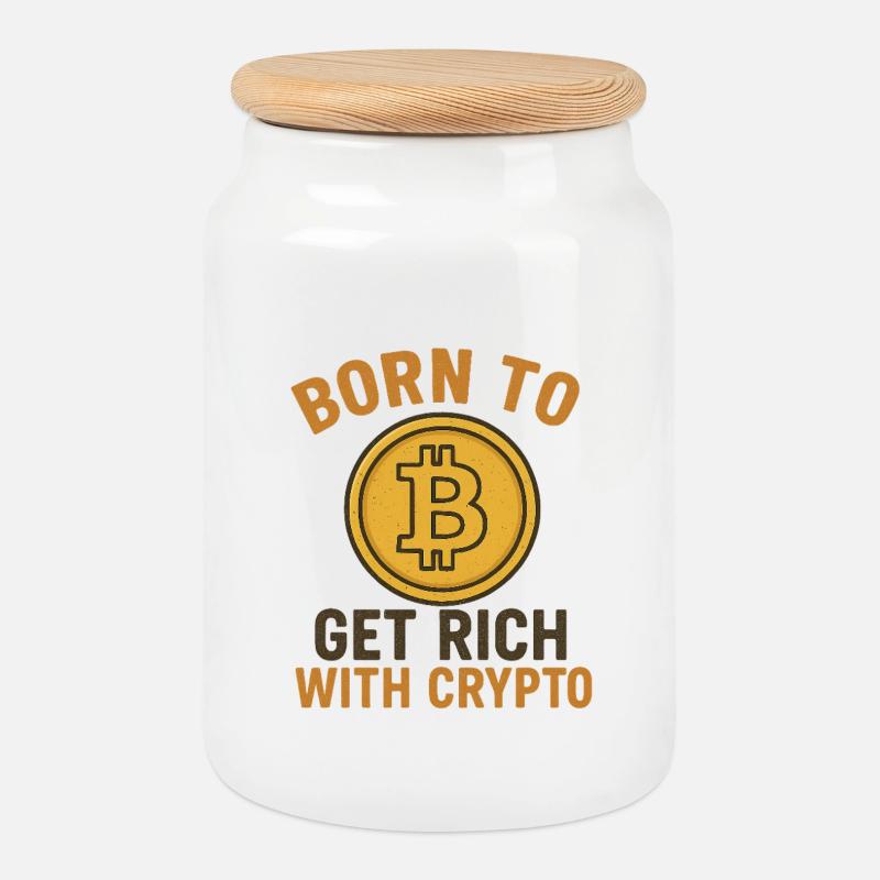 Enrichissez-vous avec la crypto - Boîte à biscuits avec couvercle en bois - blanc