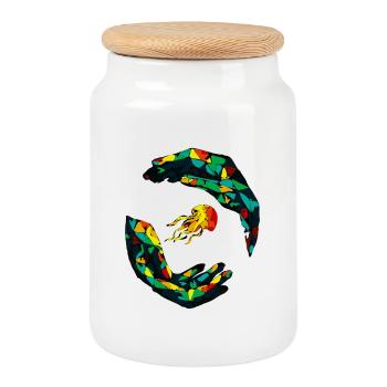 Anneau géométrique de méduses - Boîte à biscuits avec couvercle en bois - blanc - Devant