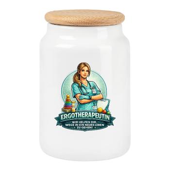 Ergotherapeutin Sticker Design - Keksdose mit Holzdeckel - Weiß - Vorne