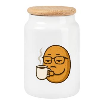 Brillen-Brötchen mit Kaffee – Müder Morgen Vibe - Keksdose mit Holzdeckel - Weiß - Vorne
