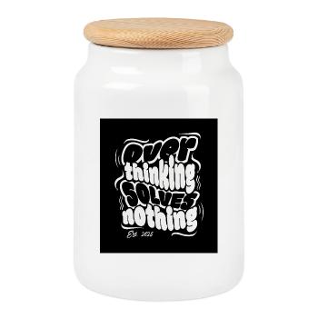 Stop thinking, solve nothing - Cookie Jar with Wooden Lid - white - Front