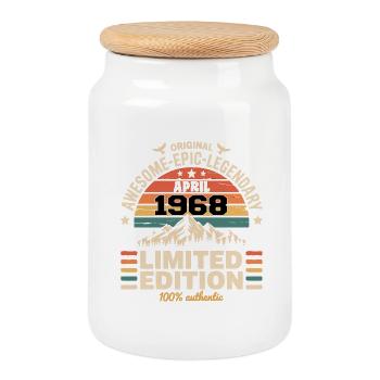 Vintage-Jubiläum April 1968 - Keksdose mit Holzdeckel - Weiß - Vorne