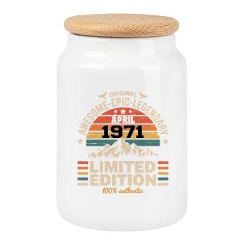 Millésime Anniversaire Avril 1971 - Boîte à biscuits avec couvercle en bois - blanc - Devant