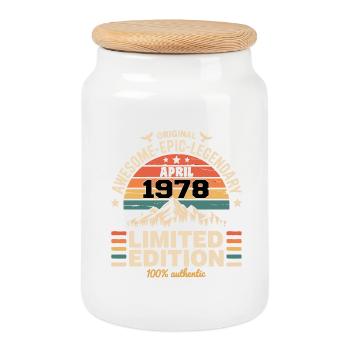 Millésime Anniversaire Avril 1978 - Boîte à biscuits avec couvercle en bois - blanc - Devant