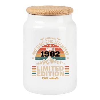 Jubiläumsjahrgang April 1982 - Keksdose mit Holzdeckel - Weiß - Vorne