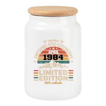 Jubiläumsjahrgang April 1984 - Keksdose mit Holzdeckel - Weiß - Vorne