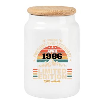 Millésime Anniversaire Avril 1986 - Boîte à biscuits avec couvercle en bois - blanc - Devant