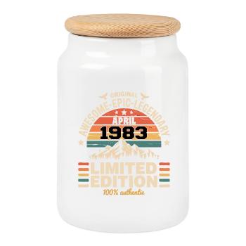 Anniversary vintage April 1983 - Cookie Jar with Wooden Lid - white - Front