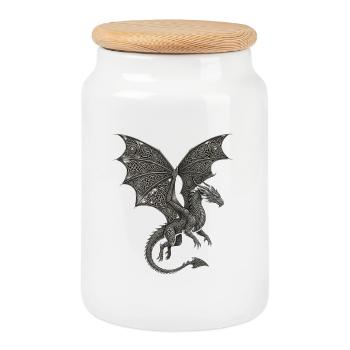 Motif de nœud celtique Dragon Noble - Boîte à biscuits avec couvercle en bois - blanc - Devant