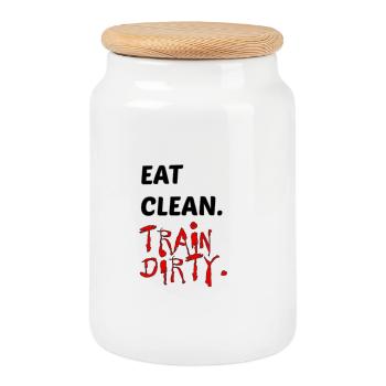 Motivating Environmentally Conscious Healthy Lifestyle - Cookie Jar with Wooden Lid - white - Front