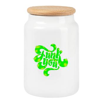 Conception de texte punk néon vert - Boîte à biscuits avec couvercle en bois - blanc - Devant