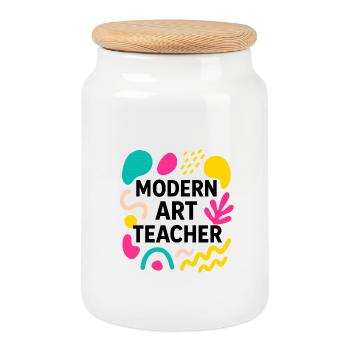modern art - Cookie Jar with Wooden Lid - white - Front