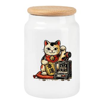 Lucky Maker Cat – Le Chat Porte-Bonheur des Créate - Boîte à biscuits avec couvercle en bois - blanc - Devant