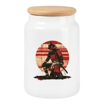 Roter Samurai Schlachtenlook,Ronin - Keksdose mit Holzdeckel - Weiß - Vorne