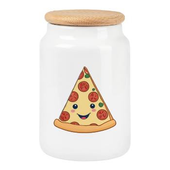 Kuschelige Pizzascheibe - Keksdose mit Holzdeckel - Weiß - Vorne