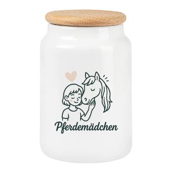 Fille cheval et Horse Friend Art - Boîte à biscuits avec couvercle en bois - blanc - Devant
