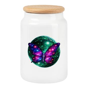 Asterra Rebirth – Cosmic Butterfly Universe - Cookie Jar with Wooden Lid - white - Front