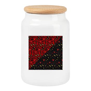 Cœur tribal rouge et noir - Boîte à biscuits avec couvercle en bois - blanc - Devant