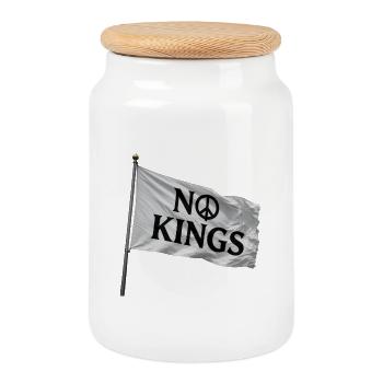 No Kings Flag Peace Symbol - Cookie Jar with Wooden Lid - white - Front