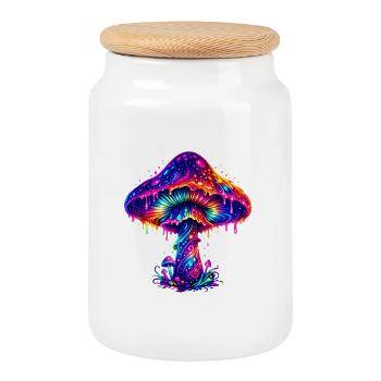 Psychedelischer Regenbogenpilz - Keksdose mit Holzdeckel - Weiß - Vorne