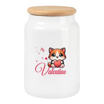 Motif de cœur pour la Saint-Valentin en chaton - Boîte à biscuits avec couvercle en bois - blanc - Devant