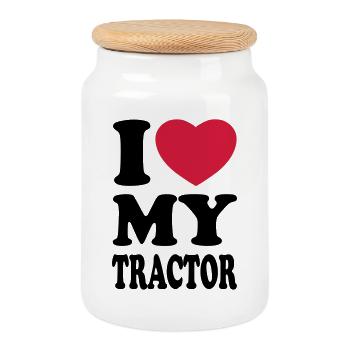 I love my tractor - Cookie Jar with Wooden Lid - white - Front