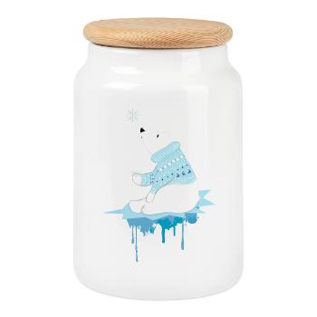 Polar bear with snowflakes - Cookie Jar with Wooden Lid - white - Front