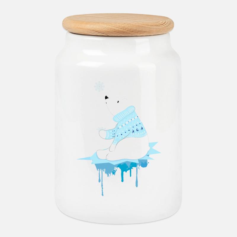 Eisbär mit Schneeflocken - Keksdose mit Holzdeckel - Weiß