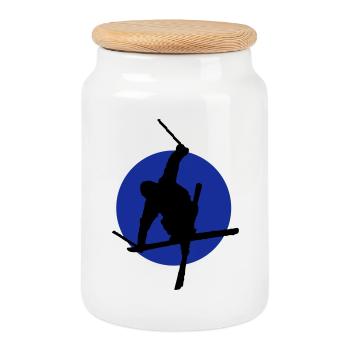Ski Freestyler Symbol - Keksdose mit Holzdeckel - Weiß - Vorne
