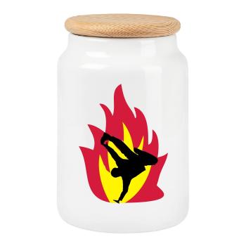 Breakdancer in the fire - Cookie Jar with Wooden Lid - white - Front