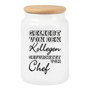 Geliebt von den Kollegen Geschenk - Keksdose mit Holzdeckel - Weiß - Vorne