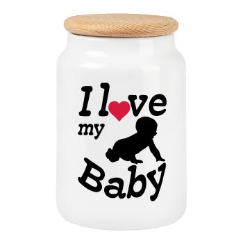 J’aime mon bébé, mon enfant, ma naissance, mes parents, mon cadeau - Boîte à biscuits avec couvercle en bois - blanc - Devant