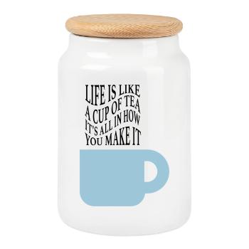 La vie comme le thé - Boîte à biscuits avec couvercle en bois - blanc - Devant