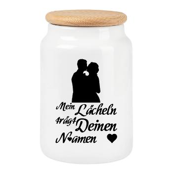 Liebe, Geschenk, Paar, verliebt, Ehe, Hochzeit - Keksdose mit Holzdeckel - Weiß - Vorne