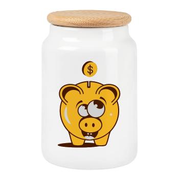 Une tirelire avec un dollar - Boîte à biscuits avec couvercle en bois - blanc - Devant