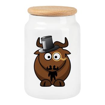 Caricature de buffle avec monocle - Boîte à biscuits avec couvercle en bois - blanc - Devant