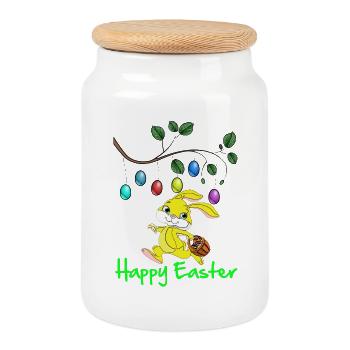 Easter Easter, happy easter, easter bunny, happy easter - Cookie Jar with Wooden Lid - white - Front