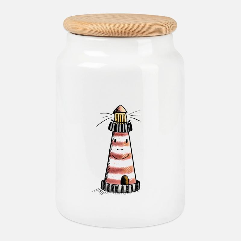 Lustiger Nordsee Leuchtturm Comic - Keksdose mit Holzdeckel - Weiß