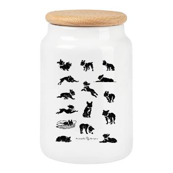 Série de Chiens Noir et Blanc en Silhouette - Boîte à biscuits avec couvercle en bois - blanc - Devant
