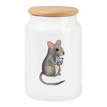 Maus mit Maus - Keksdose mit Holzdeckel - Weiß - Vorne